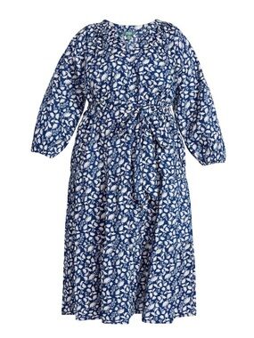 Terra & Sky Navy and White Floral Tie-Waist Midi Dress